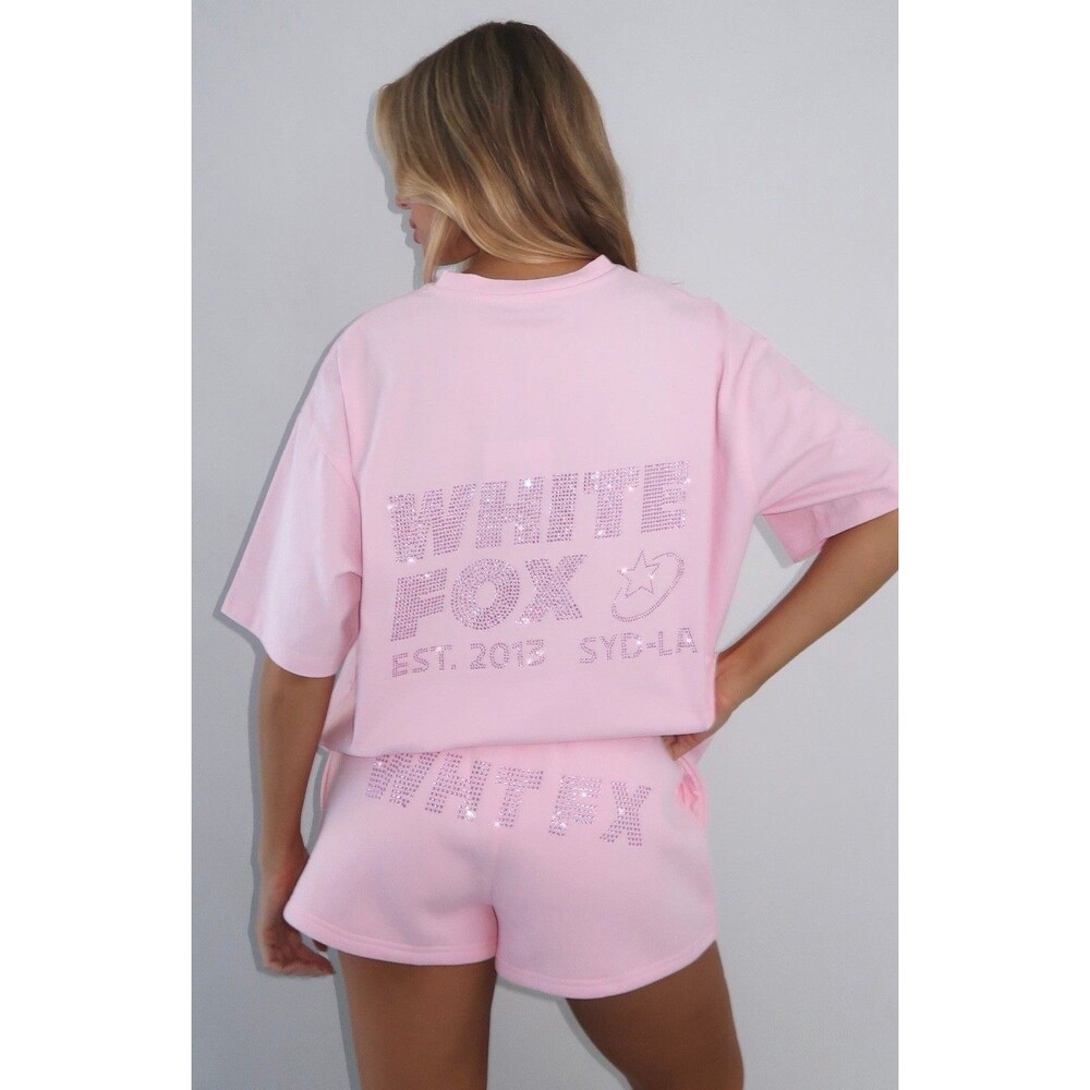 White Fox Boutique Always Shining Lounge Sweat Shorts Rhinestone Posh Pink XL